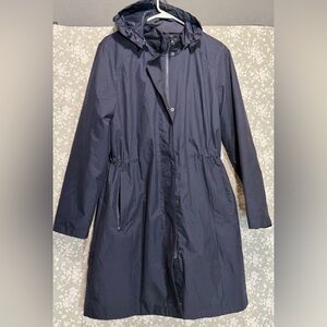 Lands’ End Women’s Navy Hooded Parka L | Waterproof Coat w/ Removable Liner